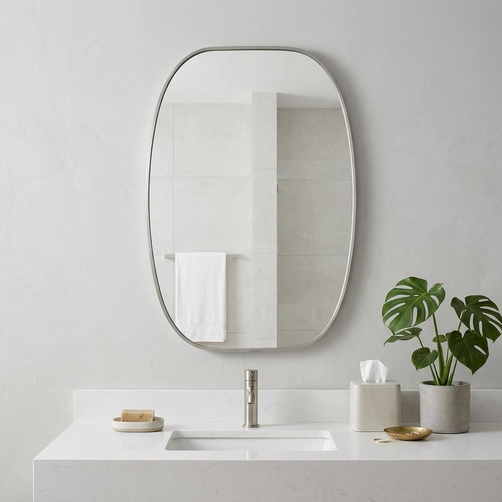 30" Black Aluminum Oval Framed Bathroom Vanity Mirror