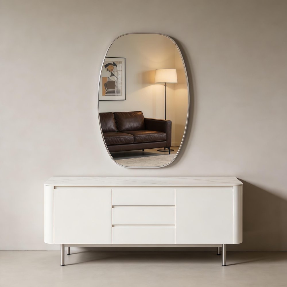 36" Black Aluminum Oval Framed Bathroom Vanity Mirror