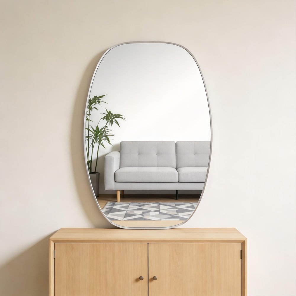 36" Black Aluminum Oval Framed Bathroom Vanity Mirror