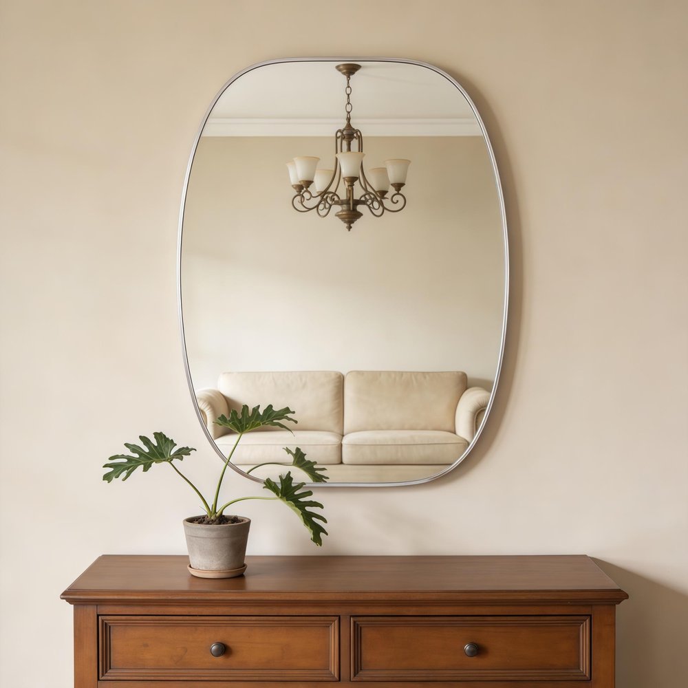 40" Silver Aluminum Oval Framed Bathroom Vanity Mirror