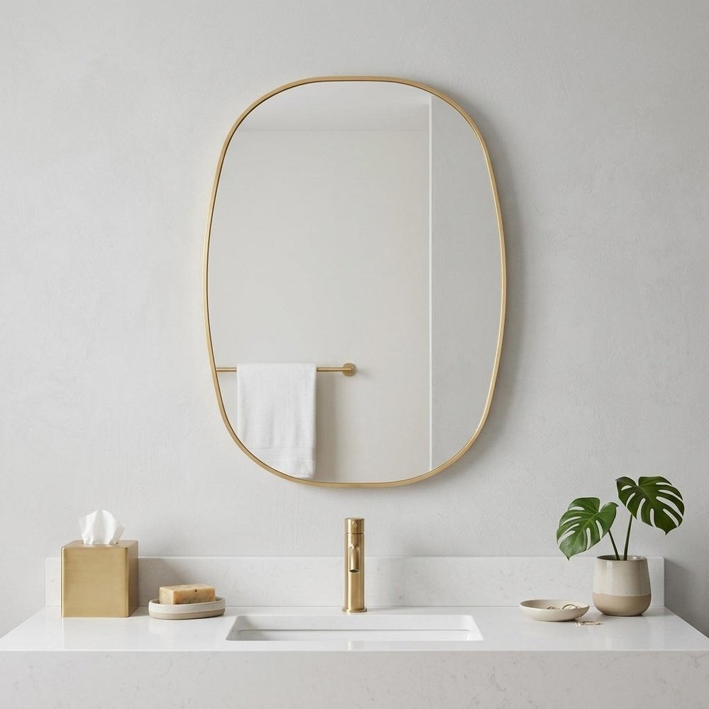 32" Black Aluminum Oval Framed Bathroom Vanity Mirror