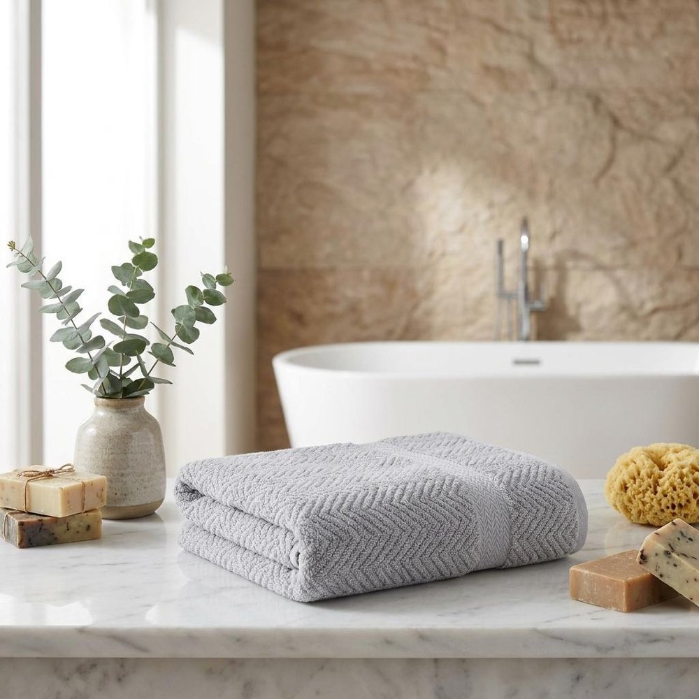 White Chevron Turkish Cotton 27" X 54" Bath Towel