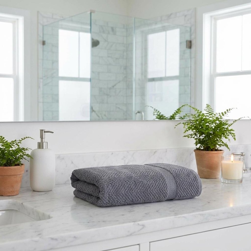 White Chevron Turkish Cotton 40" X 70" Bath Sheet