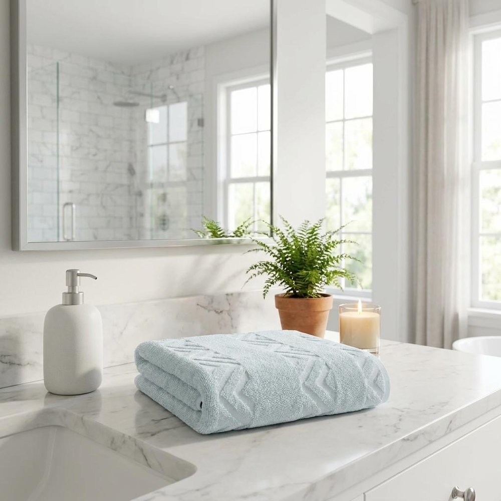 White Jacquard Turkish Cotton 27" X 54" Chevron Bath Towel