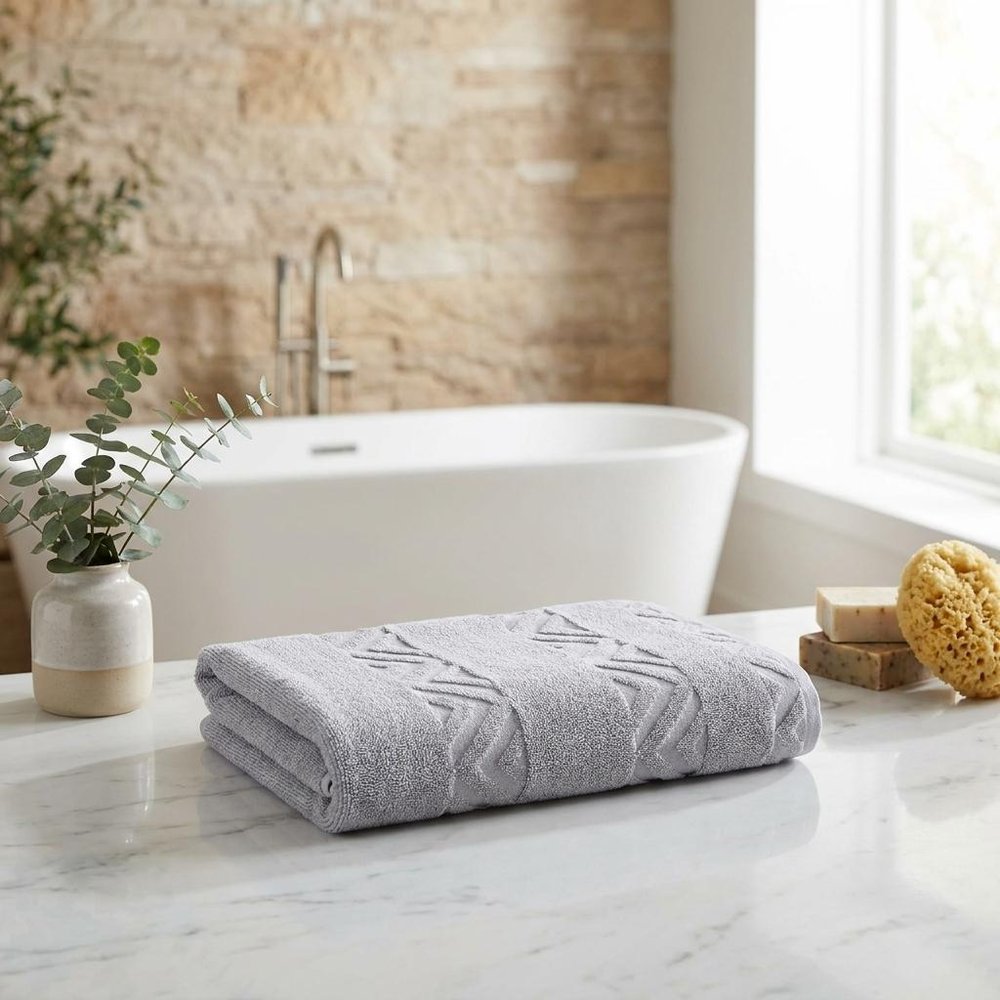 White Jacquard Turkish Cotton 27" X 54" Chevron Bath Towel