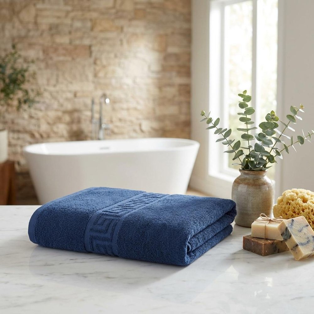 White Greek Key Turkish Cotton 30" X 16" Hand Towel