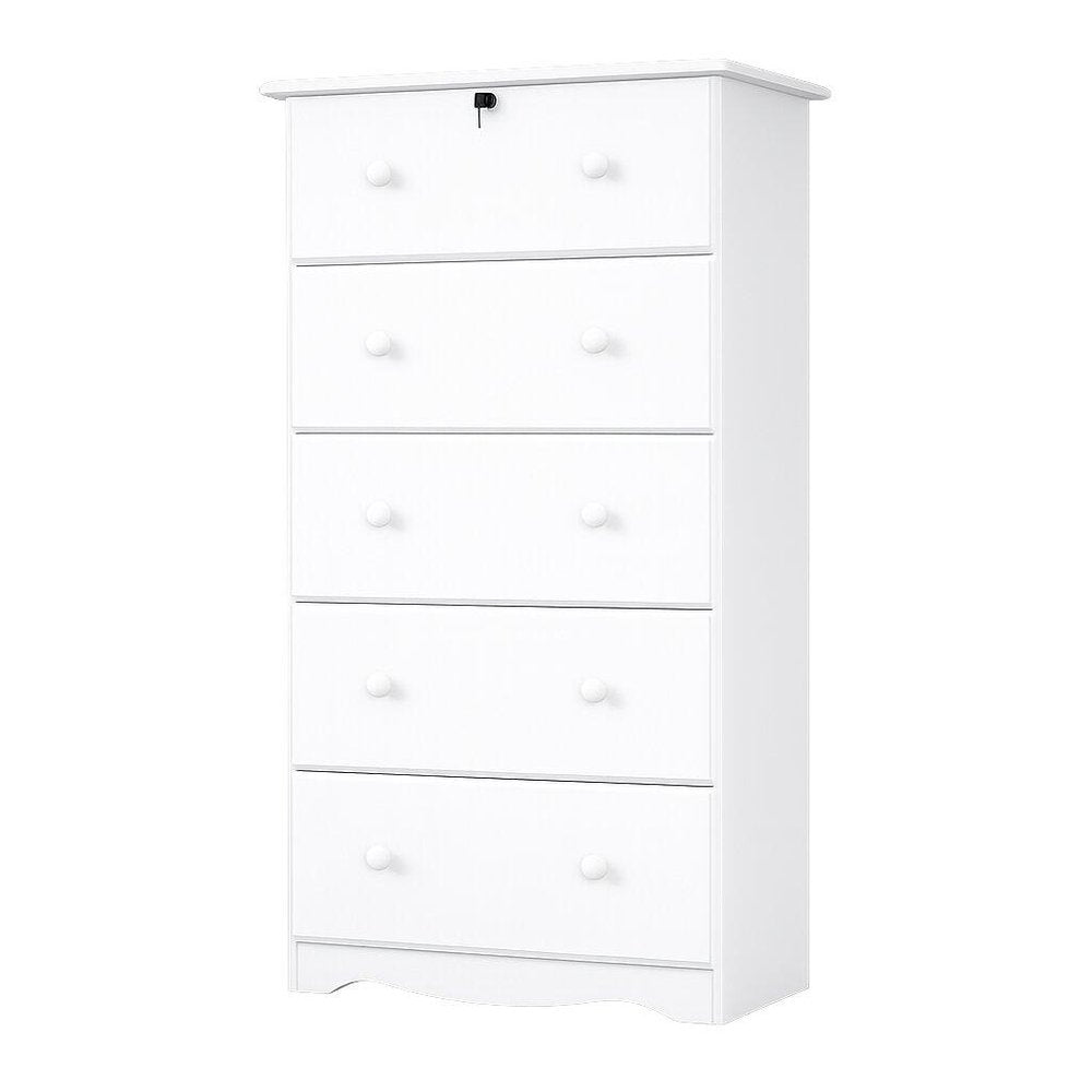 32" White Solid Wood Five Drawer Dresser