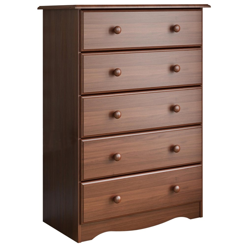 32" Coffee Solid Wood Five Drawer Dresser