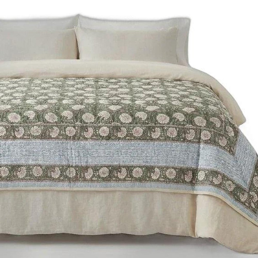 108" X 108" Gold And Cream Floral Cotton Decorative Comforter