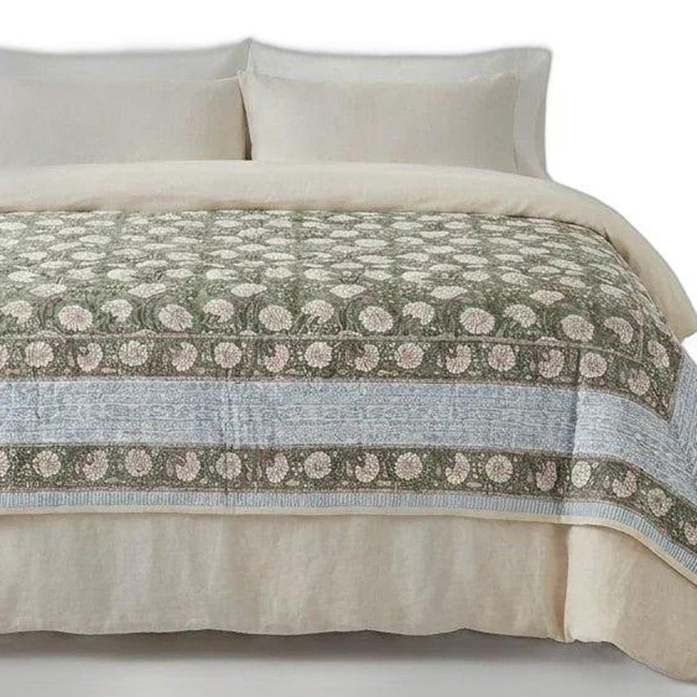 108" X 108" Gold And Cream Floral Cotton Decorative Comforter