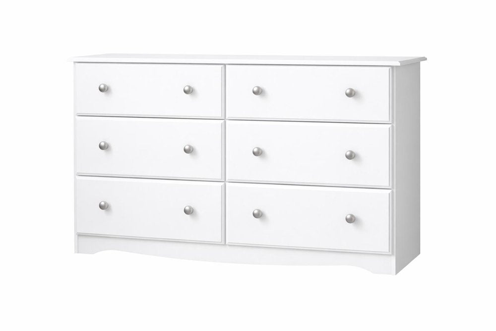 48" White Solid Wood Six Drawer Dresser