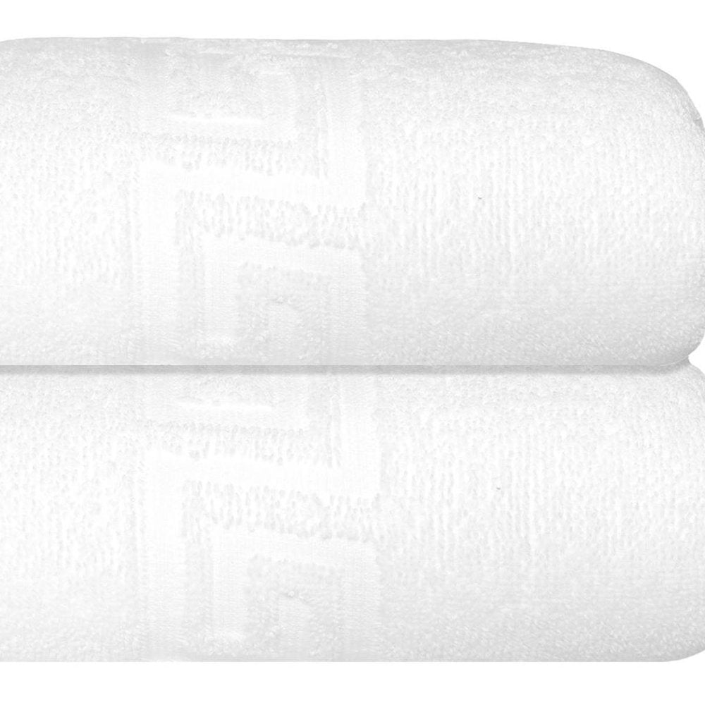 Set of Two White Greek Key Turkish Cotton 16" X 30" Hand Towels