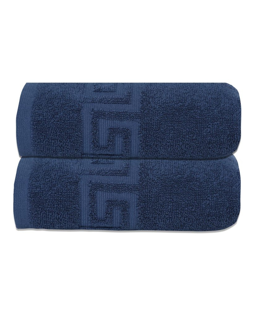 Set of Two White Greek Key Turkish Cotton 16" X 30" Hand Towels