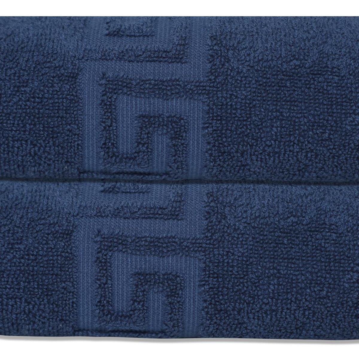 Set of Two Navy Blue Greek Key Turkish Cotton 16" X 30" Hand Towels