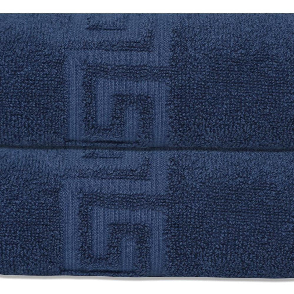Set of Two White Greek Key Turkish Cotton 16" X 30" Hand Towels