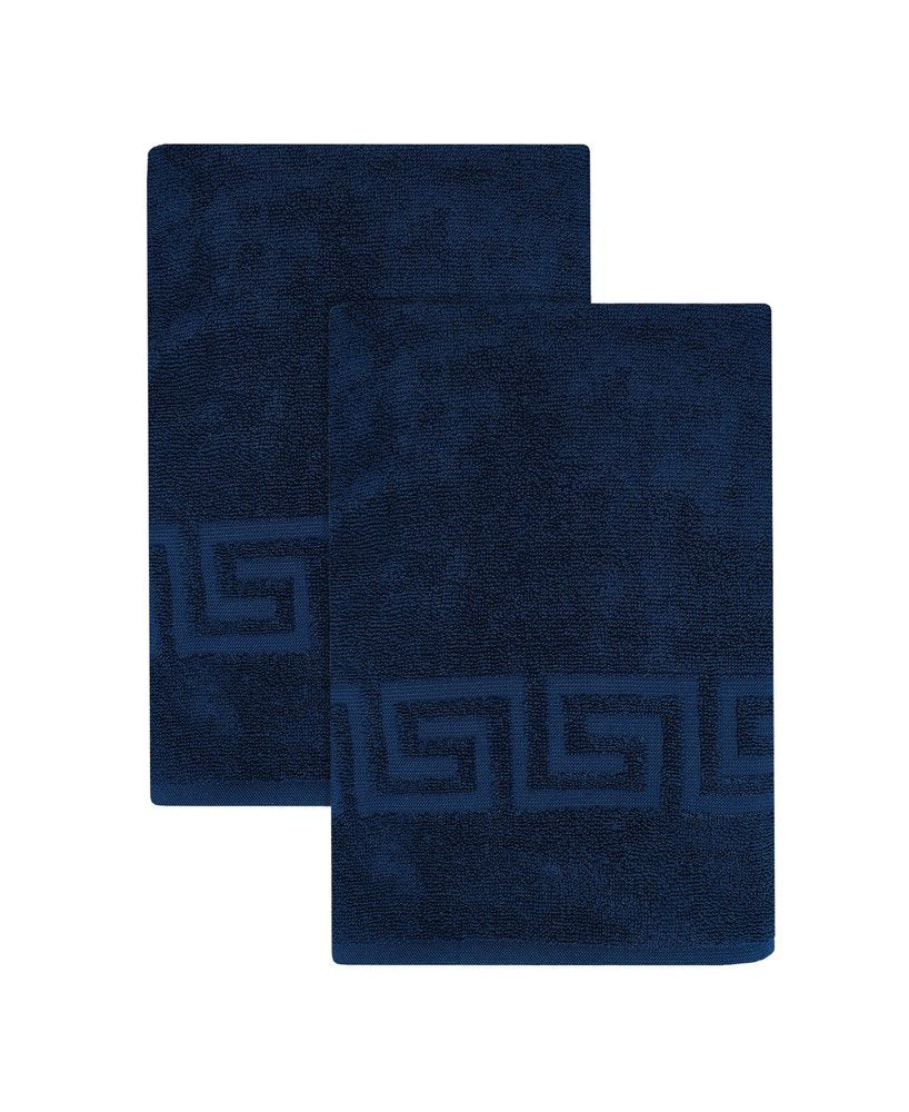 Set of Two White Greek Key Turkish Cotton 27" X 54" Bath Towels