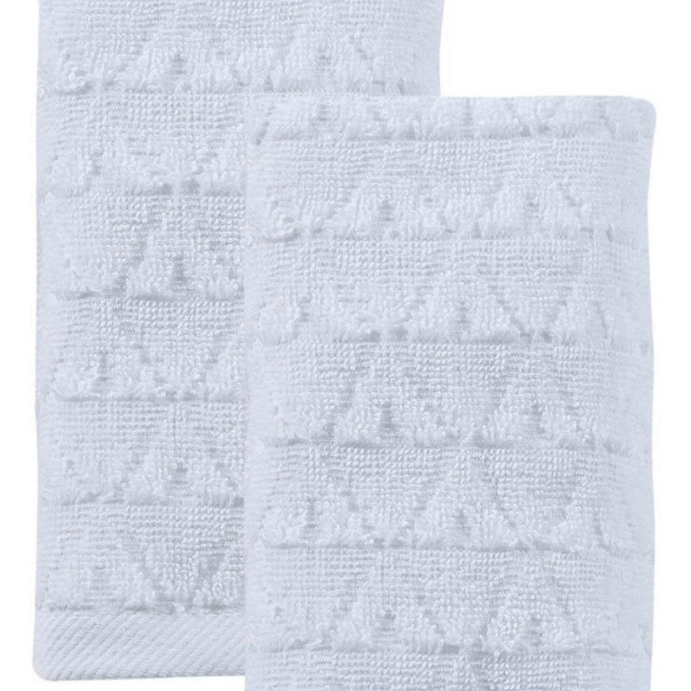 Set of Two White Geometric Turkish Cotton 27" X 54" Hand Towels
