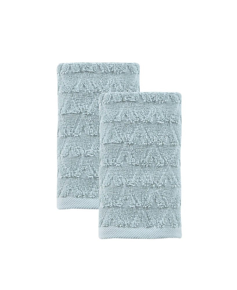 Set of Two Aqua Geometric Turkish Cotton 16" X 30" Hand Towels