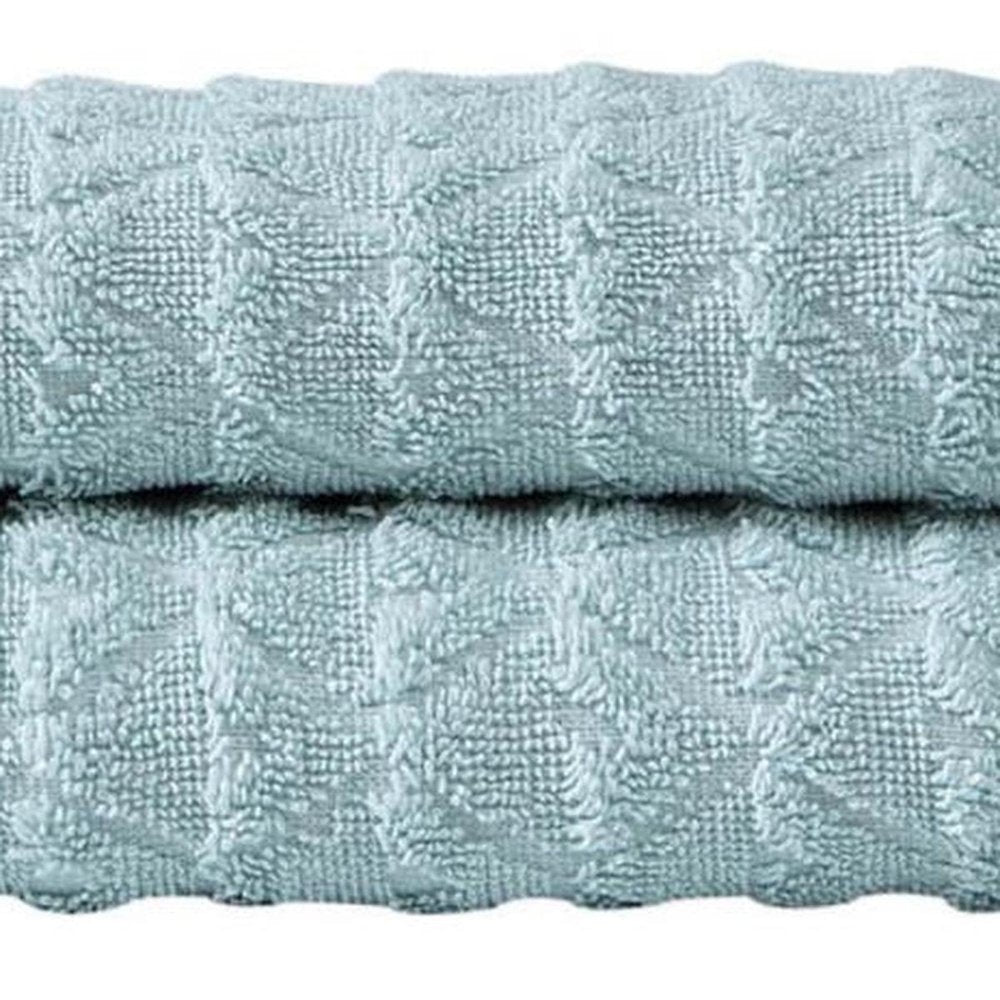 Set of Two Aqua Geometric Turkish Cotton 16" X 30" Hand Towels