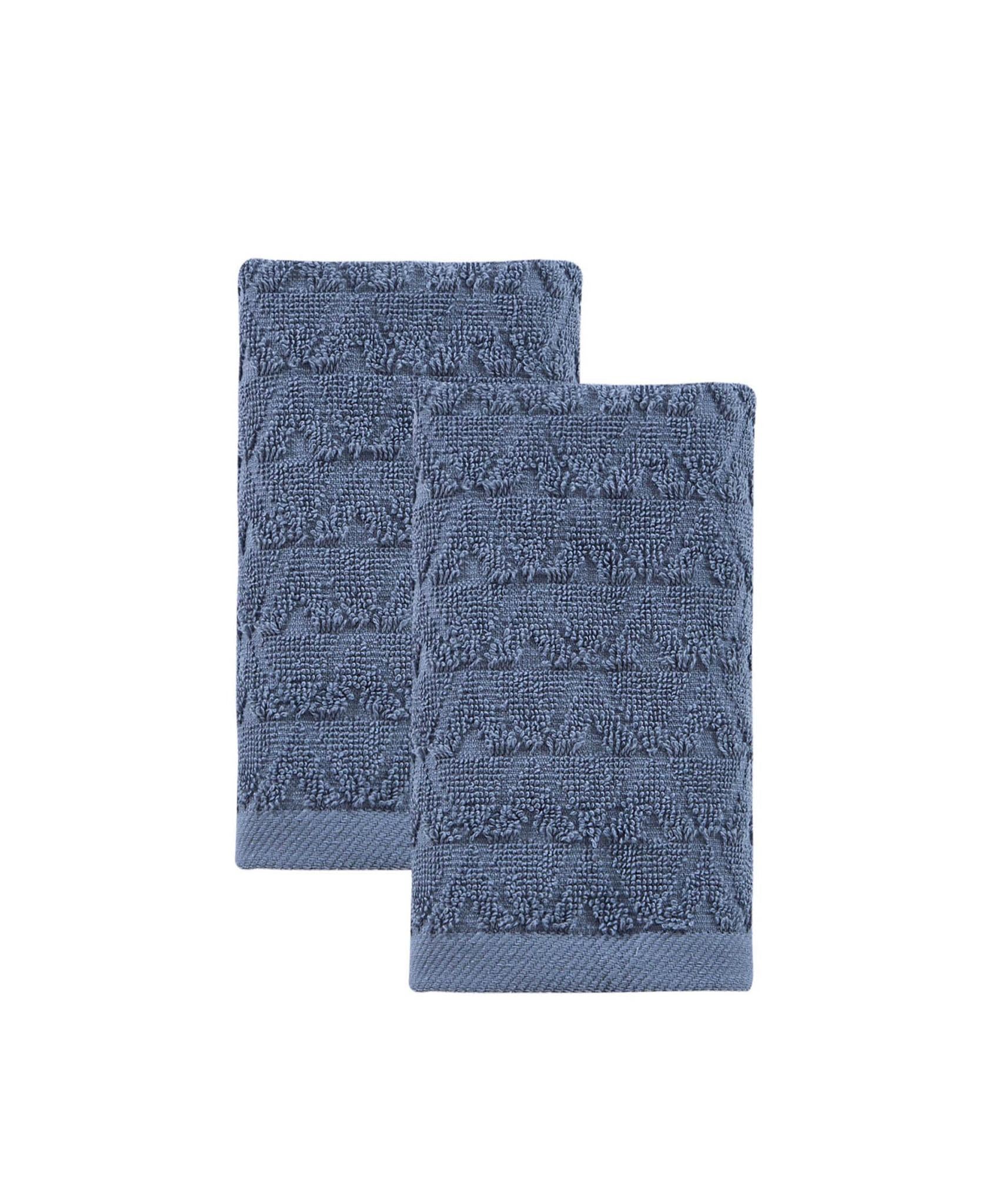 Set of Two Navy Blue Geometric Turkish Cotton 16" X 30" Hand Towels