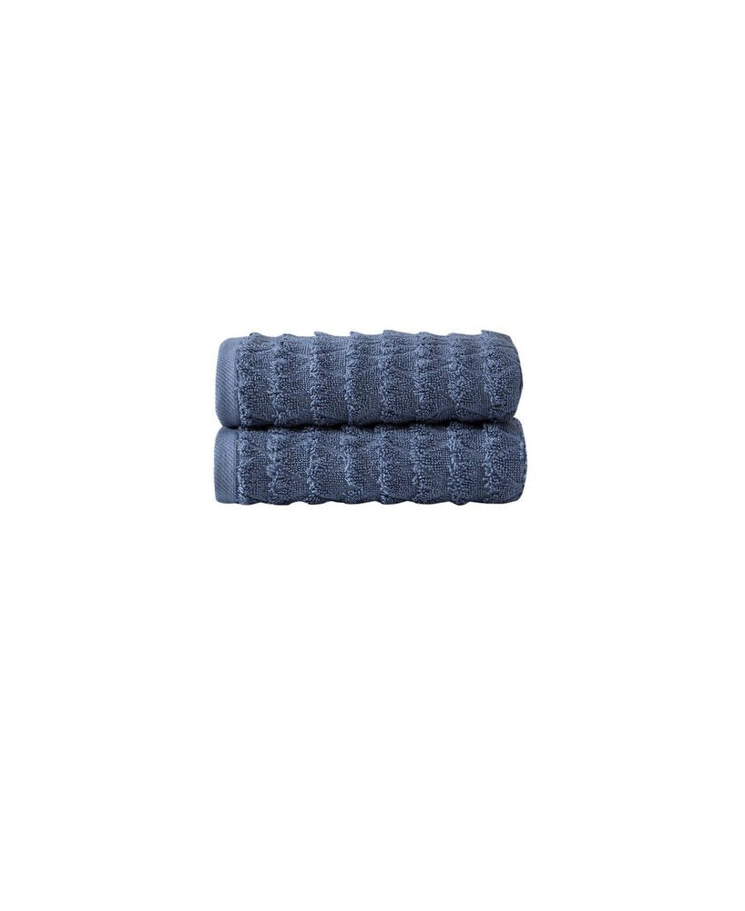 Set of Two Aqua Geometric Turkish Cotton 16" X 30" Hand Towels