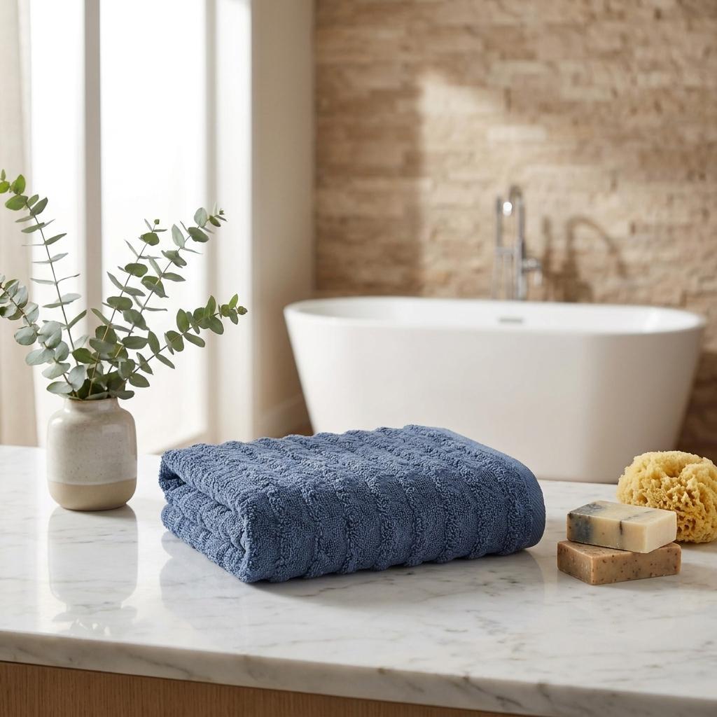 Set of Two Navy Blue Geometric Turkish Cotton 16" X 30" Hand Towels