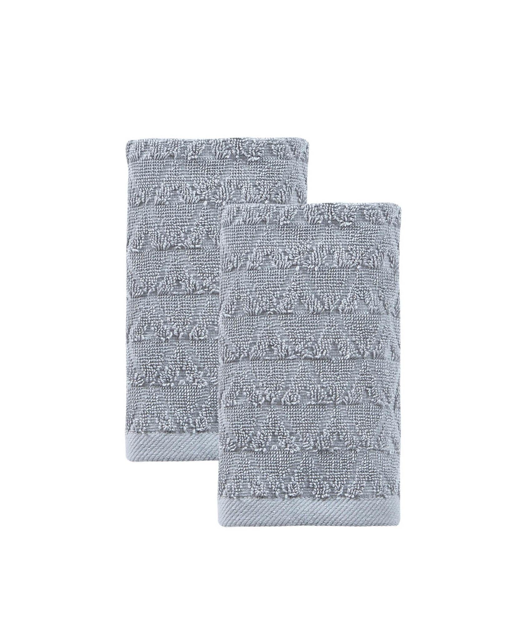 Set of Two Light Gray Geometric Turkish Cotton 16" X 30" Hand Towels