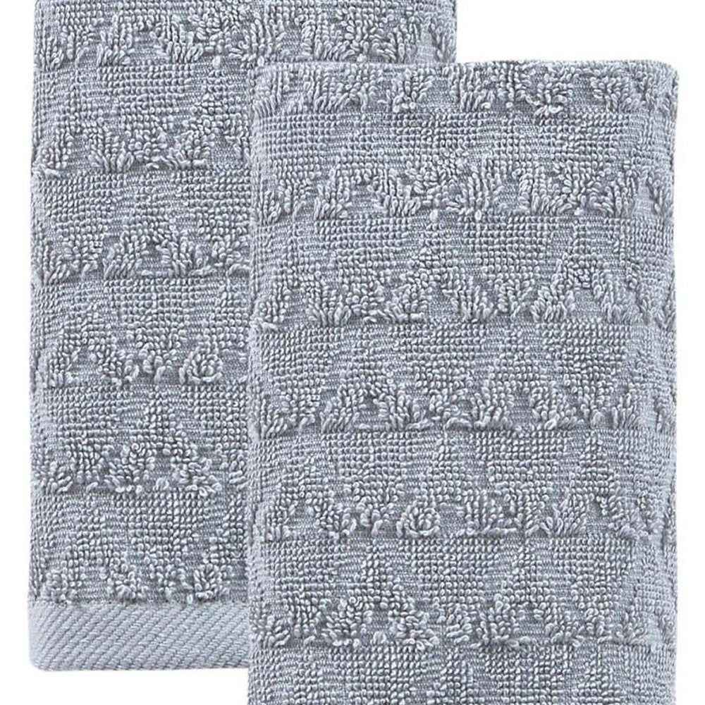 Set of Two Aqua Geometric Turkish Cotton 16" X 30" Hand Towels