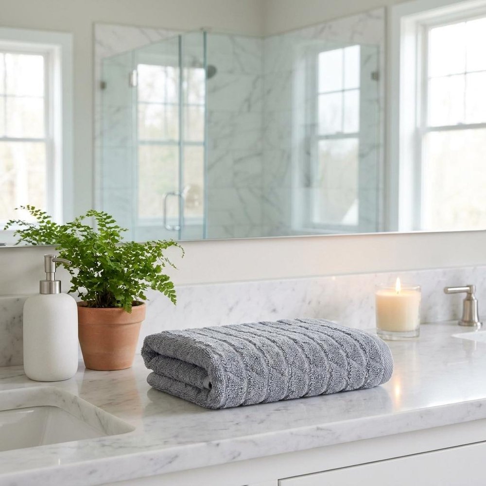 Set of Two Aqua Geometric Turkish Cotton 16" X 30" Hand Towels