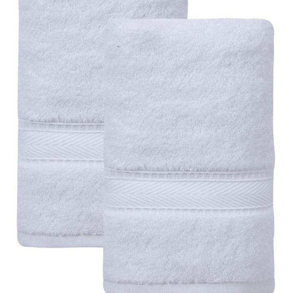 Set of Two White Turkish Cotton 16" X 30" Hand Towels