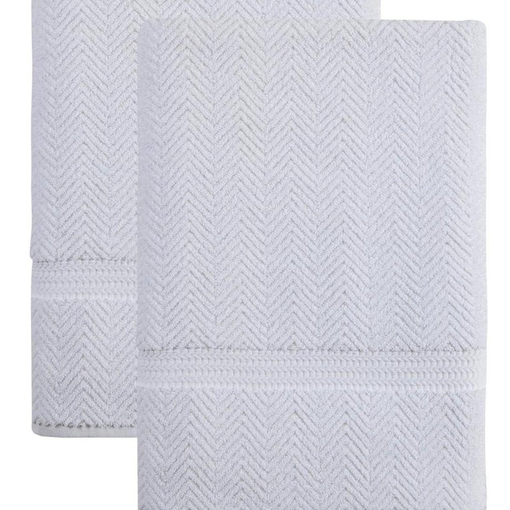 Set of Two White Chevron Turkish Cotton 40" X 70" Bath Sheet