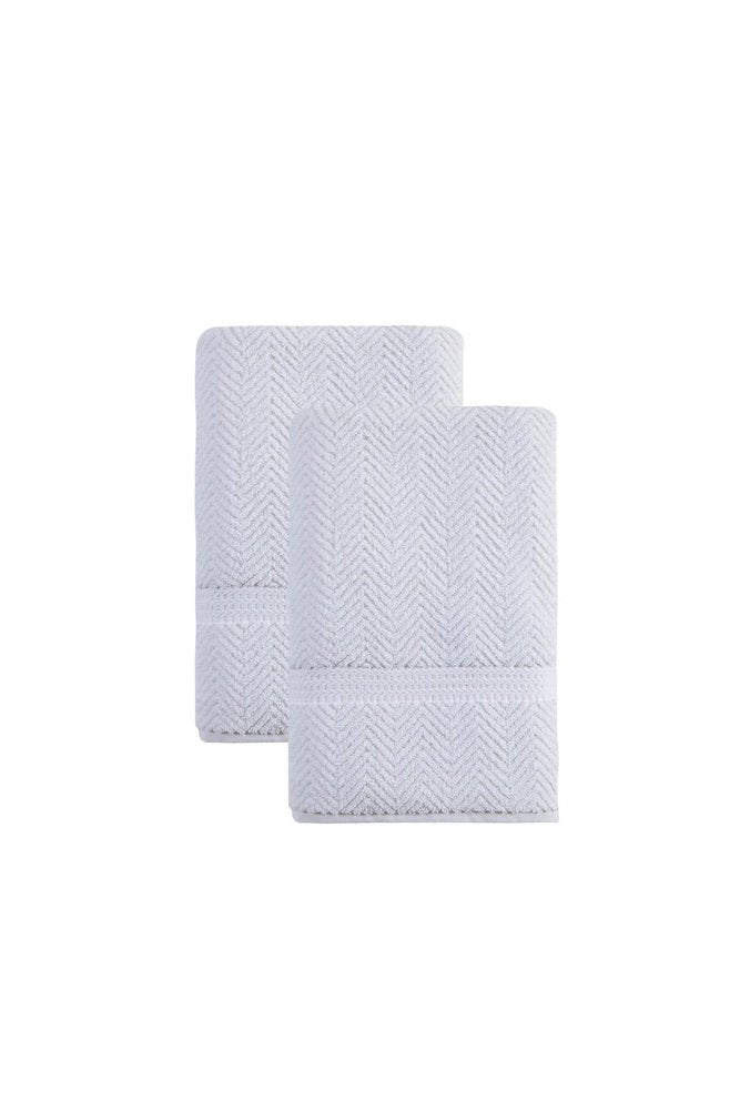 Set of Two White Chevron Turkish Cotton 27" X 54" Bath Towels