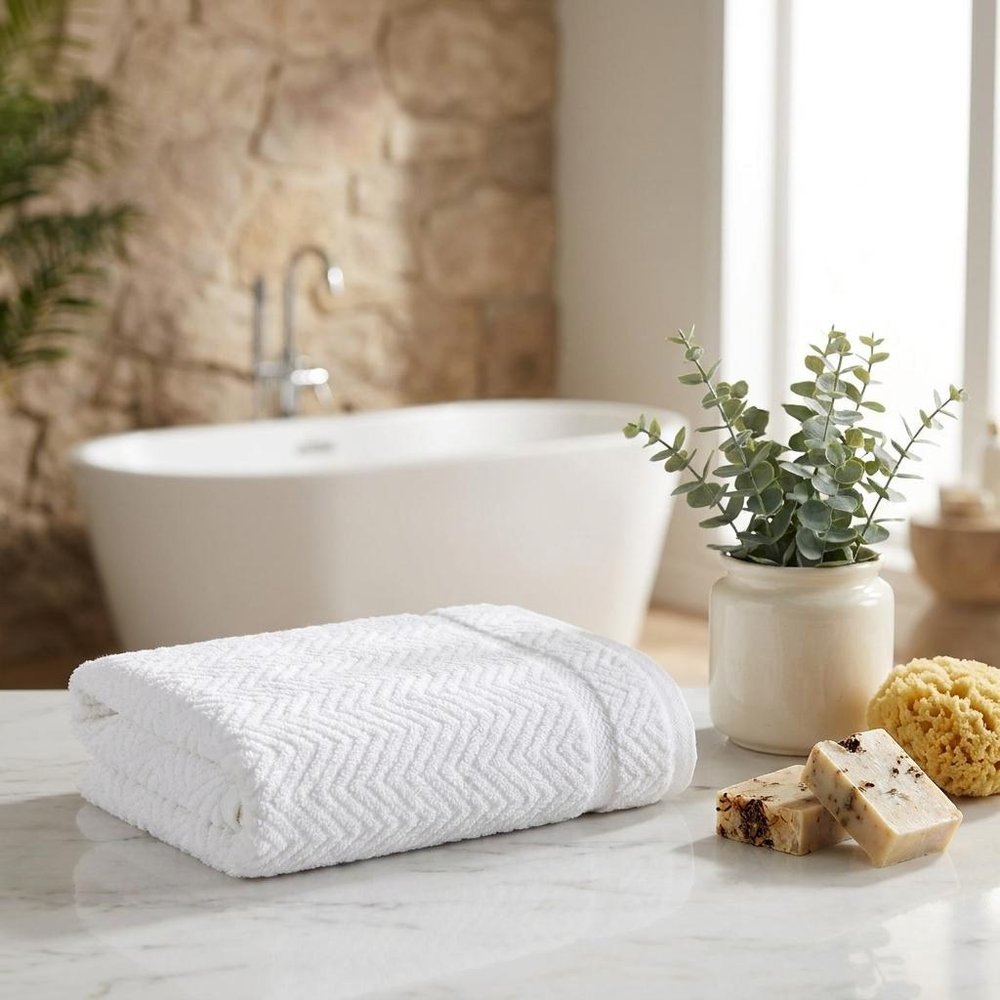 Set of Two White Chevron Turkish Cotton 16" X 30" Hand Towels