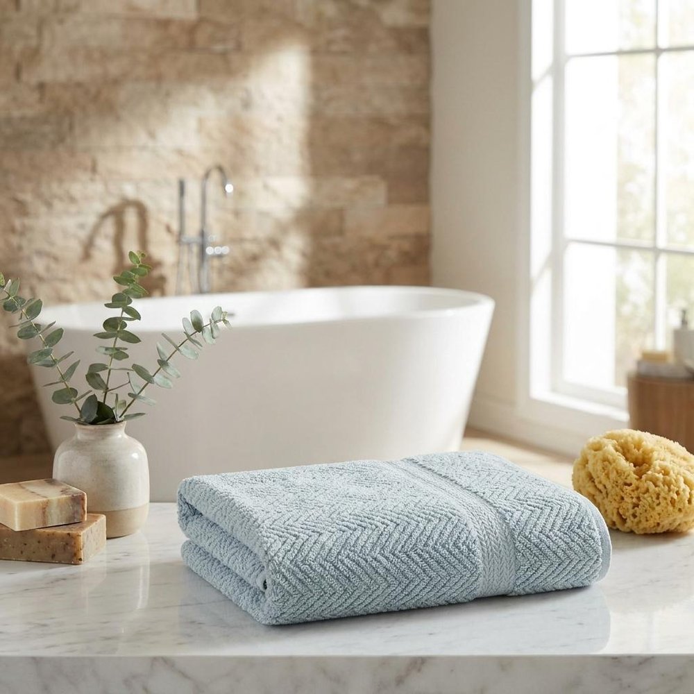 Set of Two White Chevron Turkish Cotton 27" X 54" Bath Towels