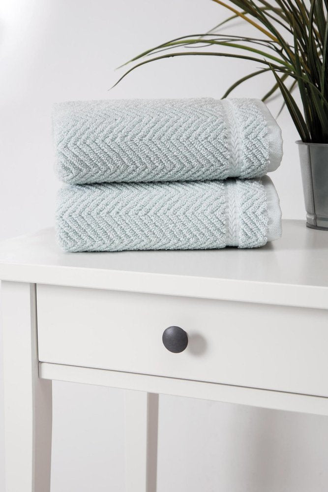 Set of Two White Chevron Turkish Cotton 16" X 30" Hand Towels