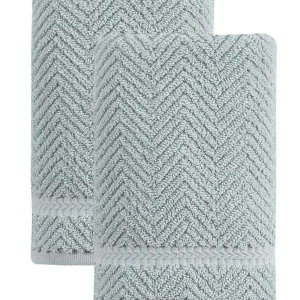 Set of Two Aqua Chevron Turkish Cotton 16" X 30" Hand Towels