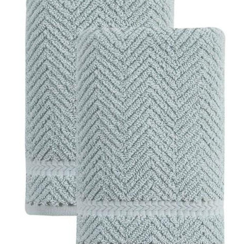 Set of Two White Chevron Turkish Cotton 16" X 30" Hand Towels