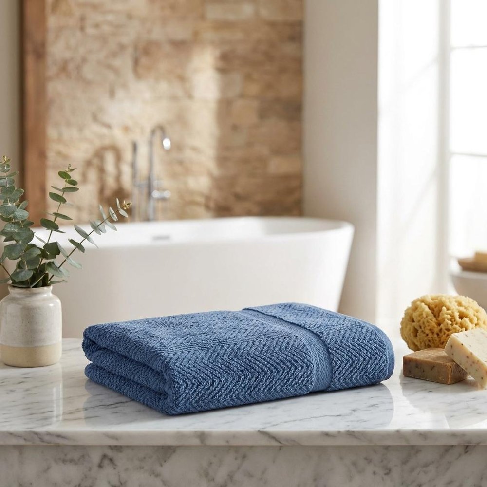 Set of Two White Chevron Turkish Cotton 27" X 54" Bath Towels