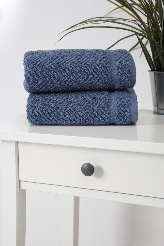 Set of Two White Chevron Turkish Cotton 16" X 30" Hand Towels