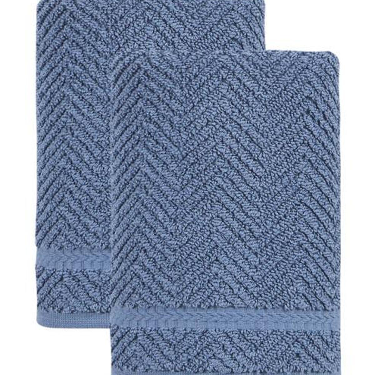 Set of Two Navy Blue Chevron Turkish Cotton 16" X 30" Hand Towels