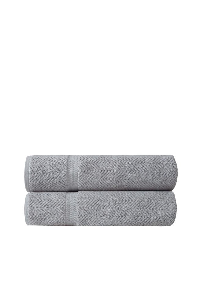 Set of Two White Chevron Turkish Cotton 40" X 70" Bath Sheet