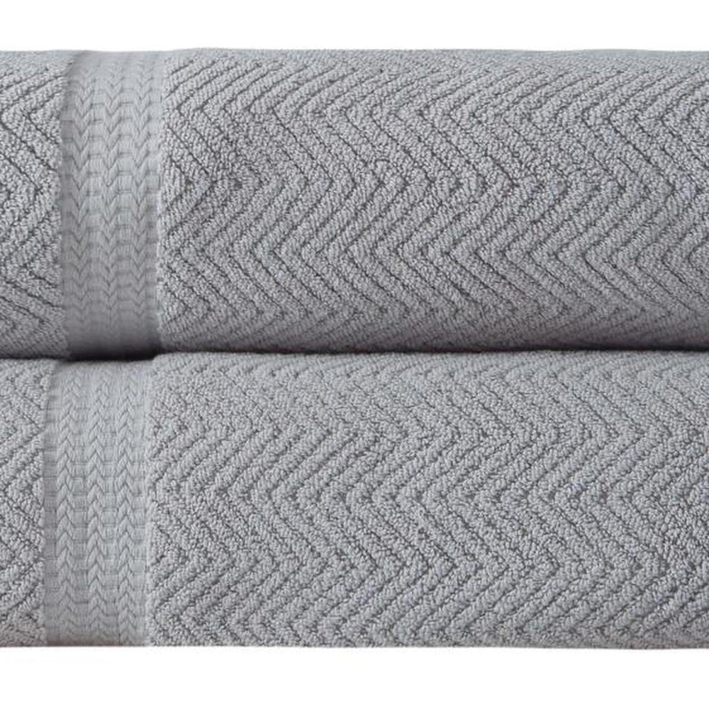 Set of Two White Chevron Turkish Cotton 40" X 70" Bath Sheet