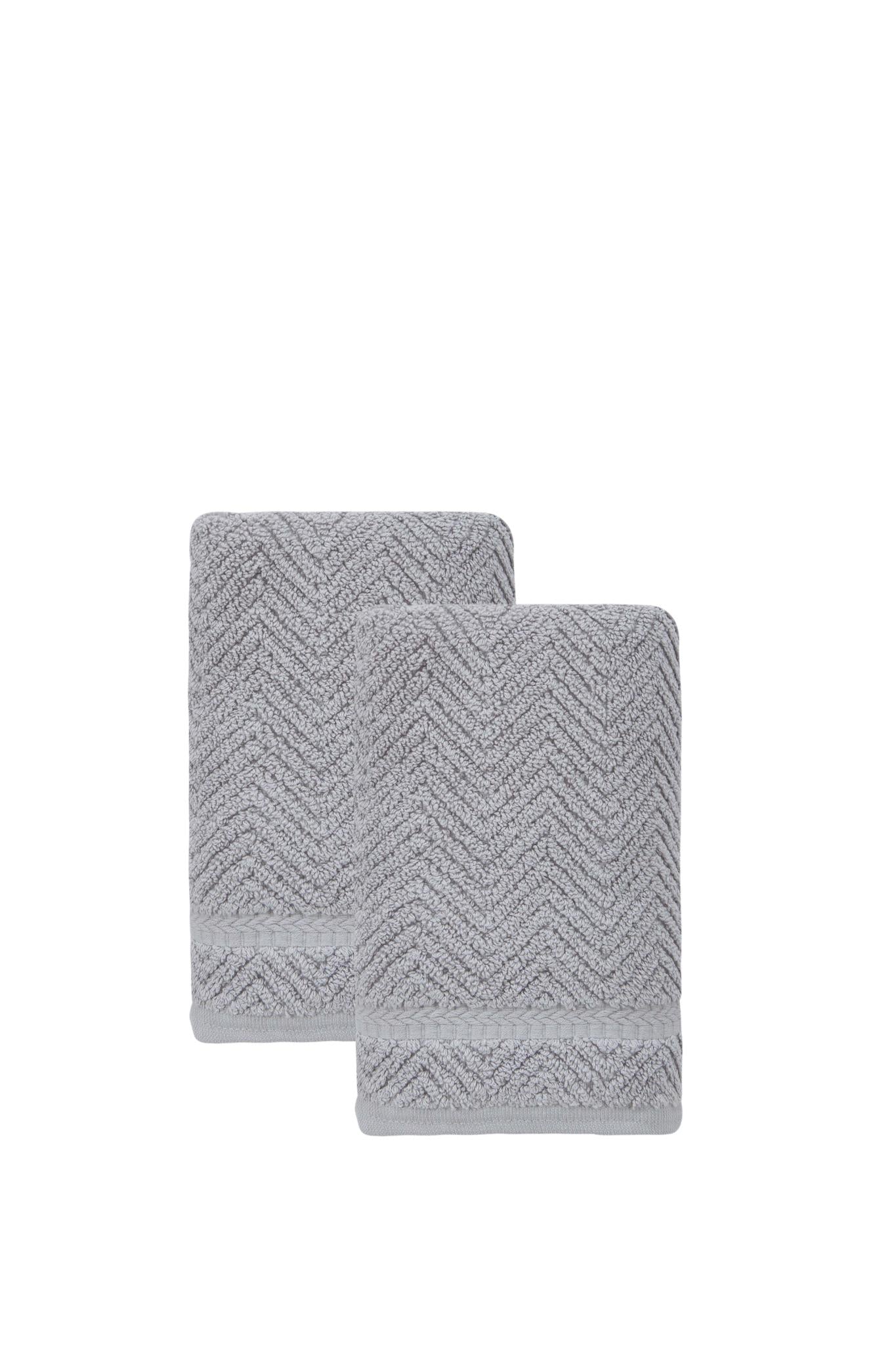 Set of Two Light Gray Chevron Turkish Cotton 16" X 30" Hand Towels