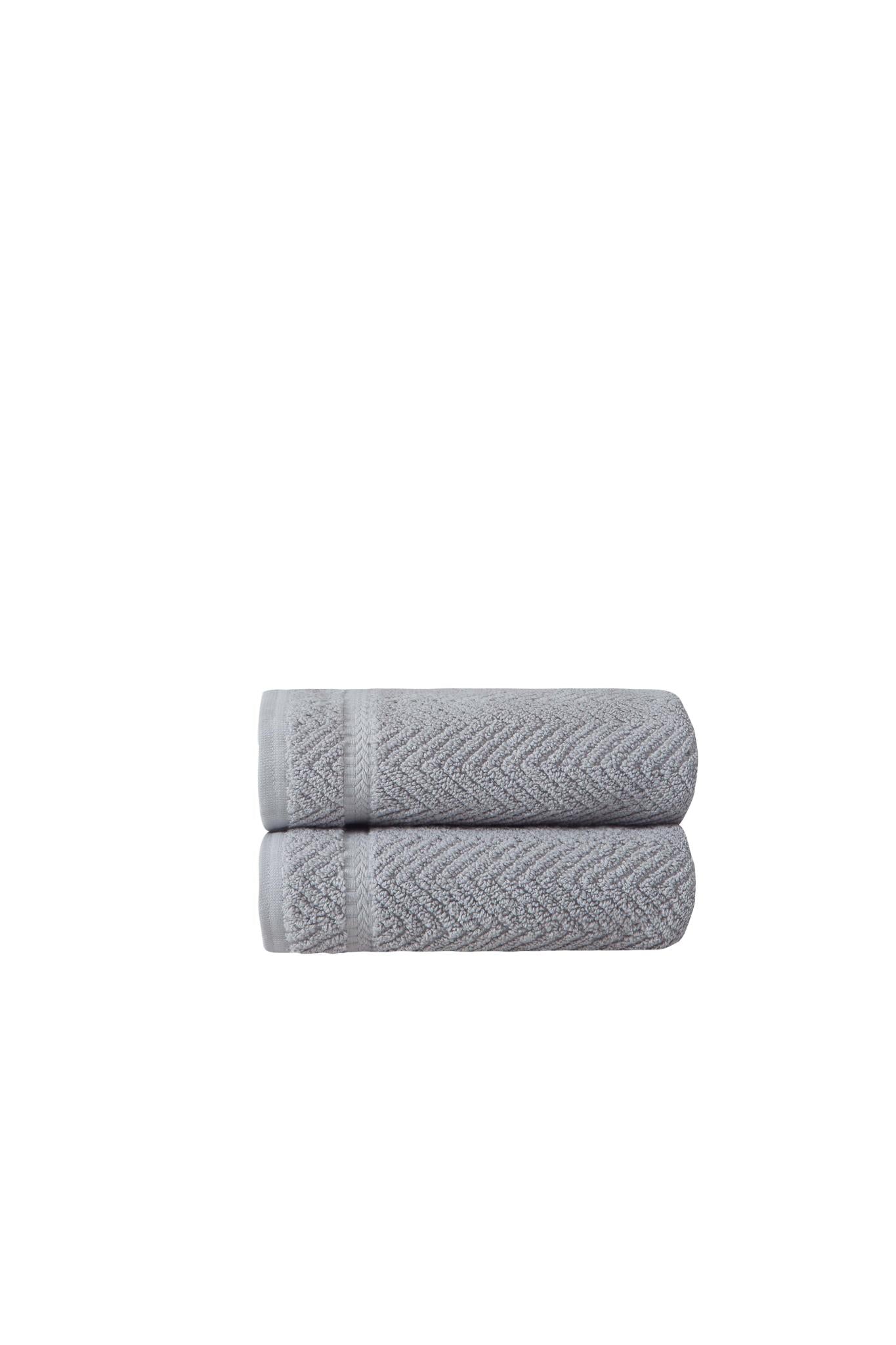 Set of Two Light Gray Chevron Turkish Cotton 16" X 30" Hand Towels
