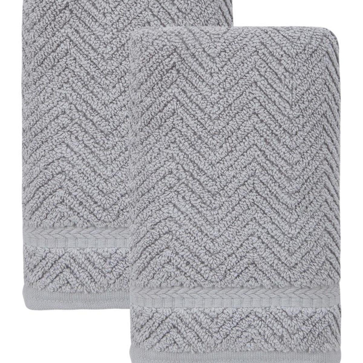 Set of Two Light Gray Chevron Turkish Cotton 16" X 30" Hand Towels