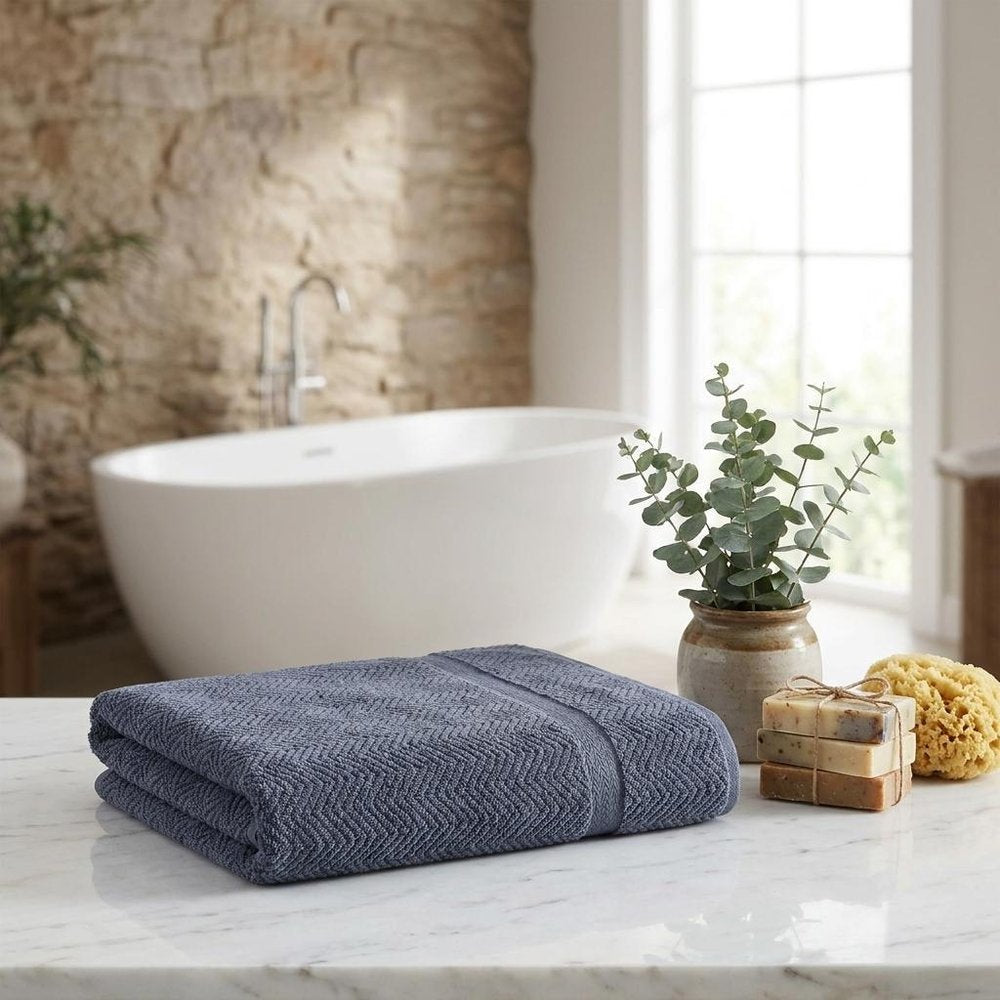 Set of Two White Chevron Turkish Cotton 40" X 70" Bath Sheet