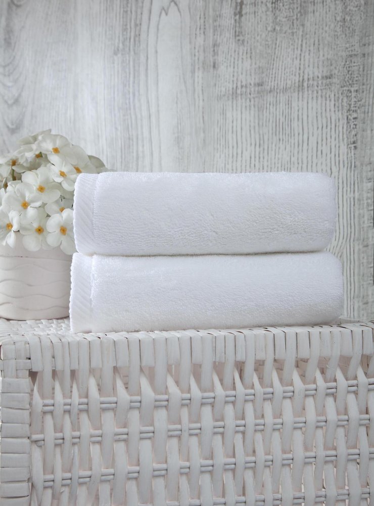 Set of Two White Turkish Cotton 16" X 30" Hand Towels