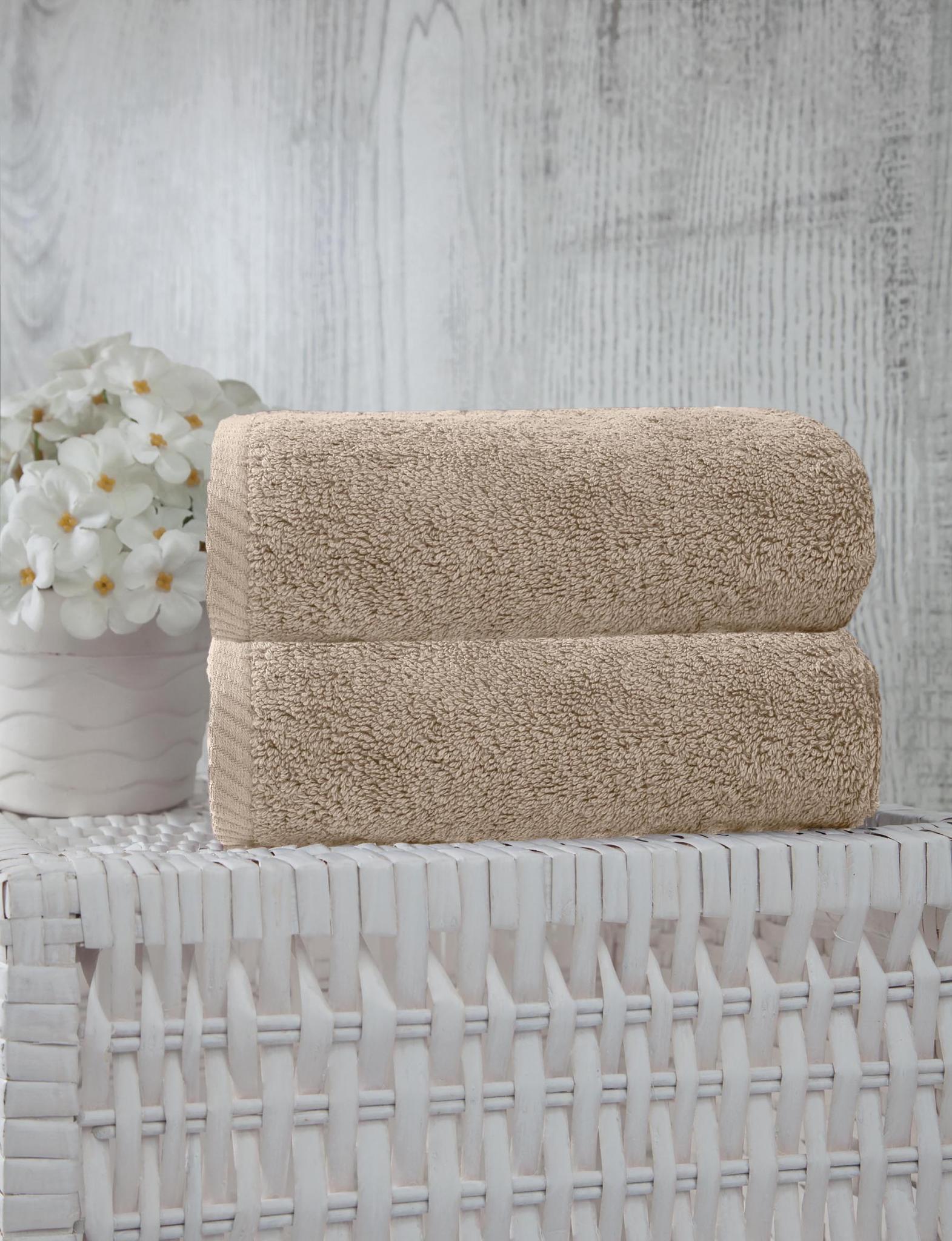 Set of Two Beige Turkish Cotton 16" X 30" Hand Towels