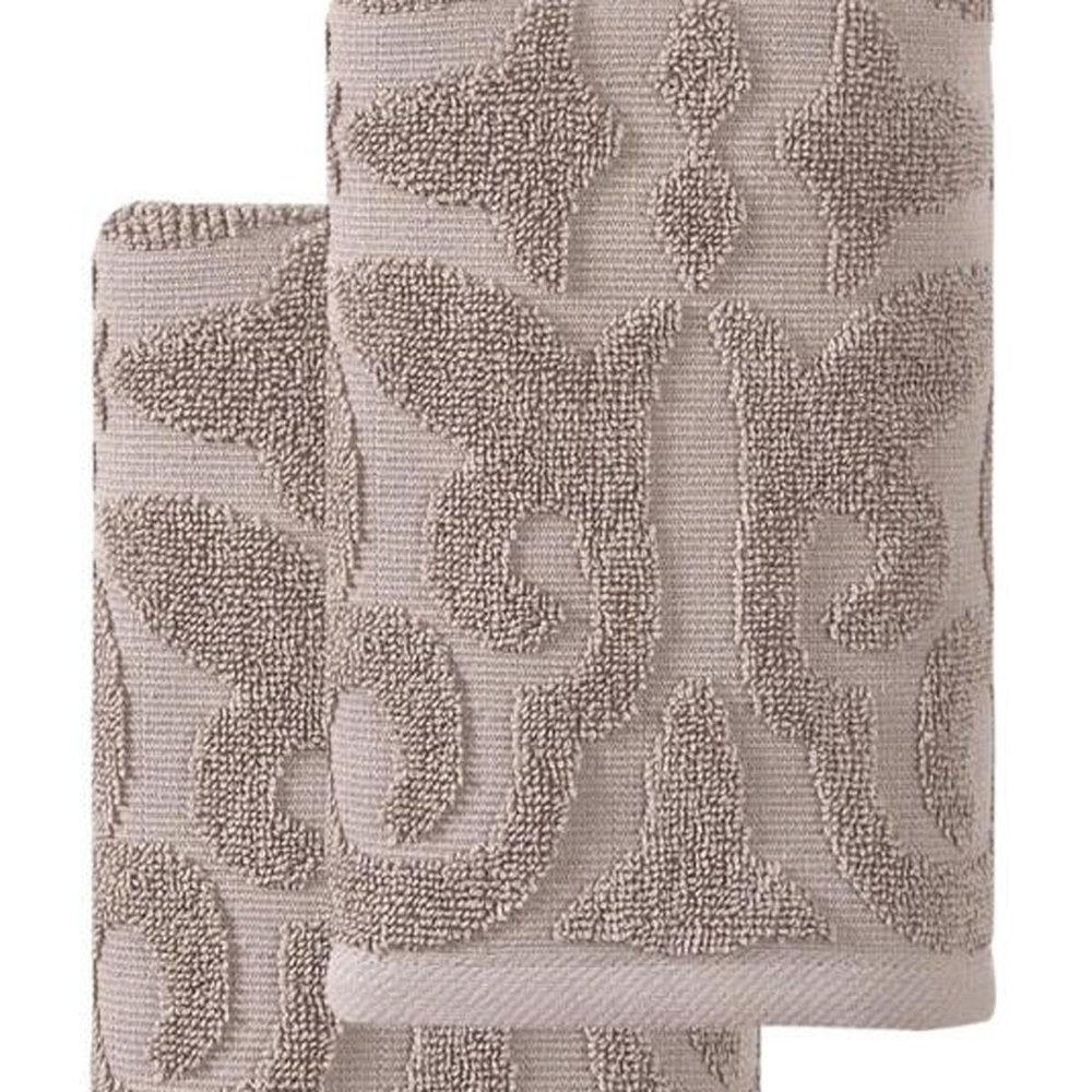 Set of Two Brown Floral Turkish Cotton 16" X 30" Hand Towels