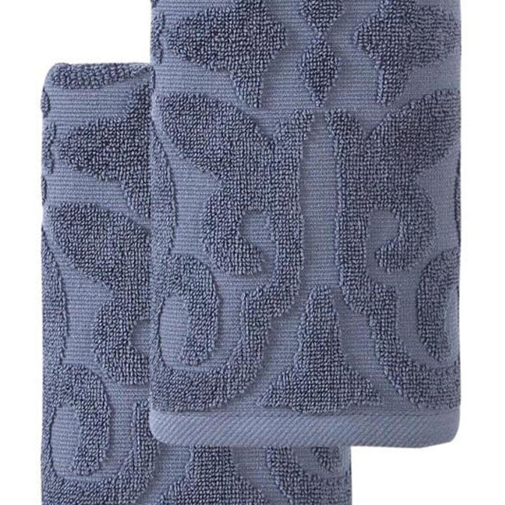 Set of Two Brown Floral Turkish Cotton 16" X 30" Hand Towels